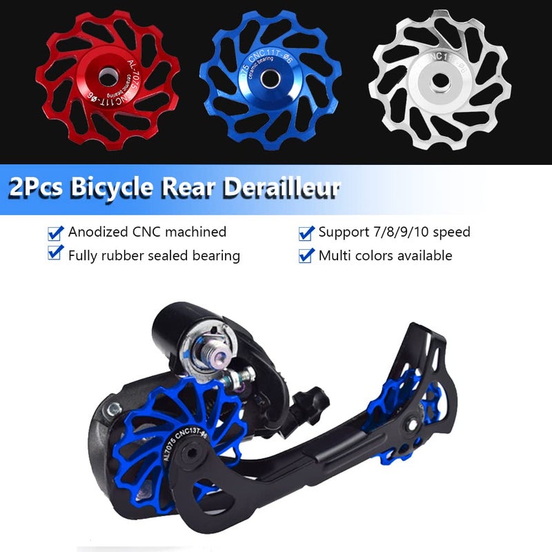 VGEBY 2Pcs Ceramic Bearing Wheel, Wheel Roller Pulley Accessories 11/13T(11T-Blue) Wheel Wheel Wheel Road Rear Derailleur Pulley 11T - Image 2